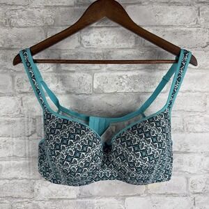 Cacique Smooth Balconette Bra 42C Lined Back Underwire‎ Teal Blue Print